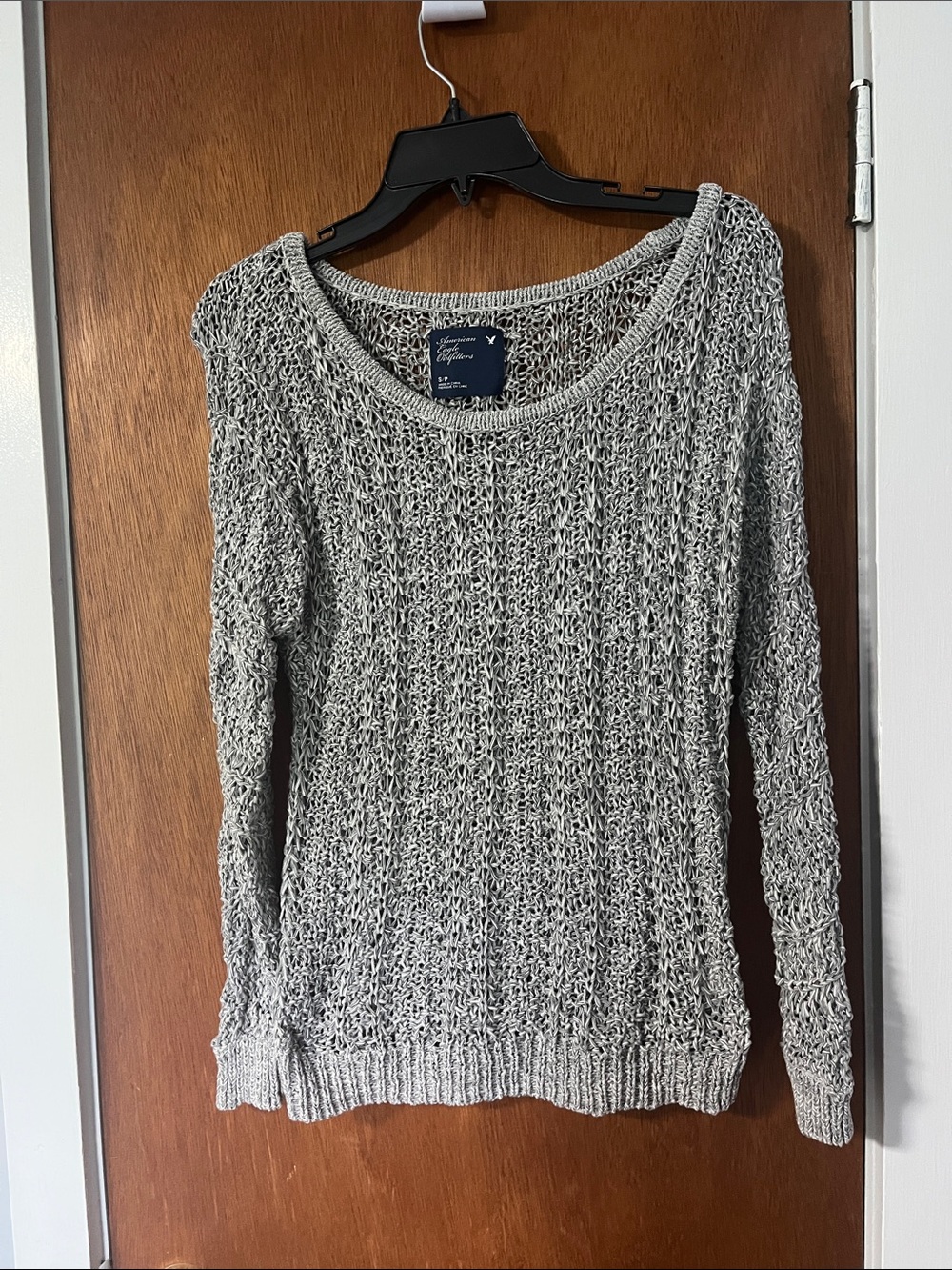 American Eagle Outfitters Light Gray Open-Weave Scoop Neck Sweater